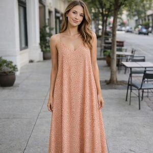 Summer & Rose Orange Boho Geometric Sleeveless Spaghetti Strap Maxi Sundress